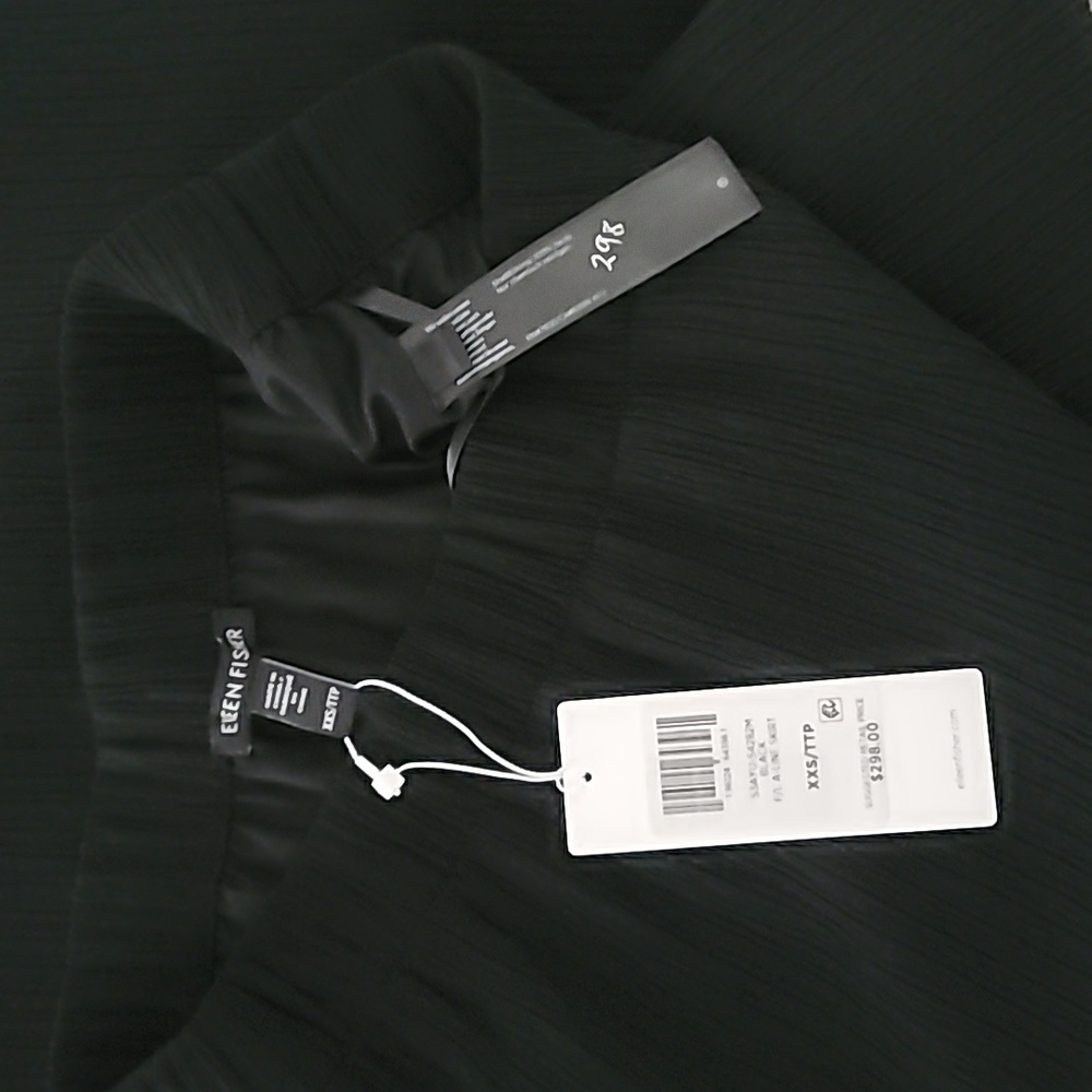 Eileen Fisher Black Accordion Silk  Jacquard A-Line Skirt Size XXS - Picture 8 of 9